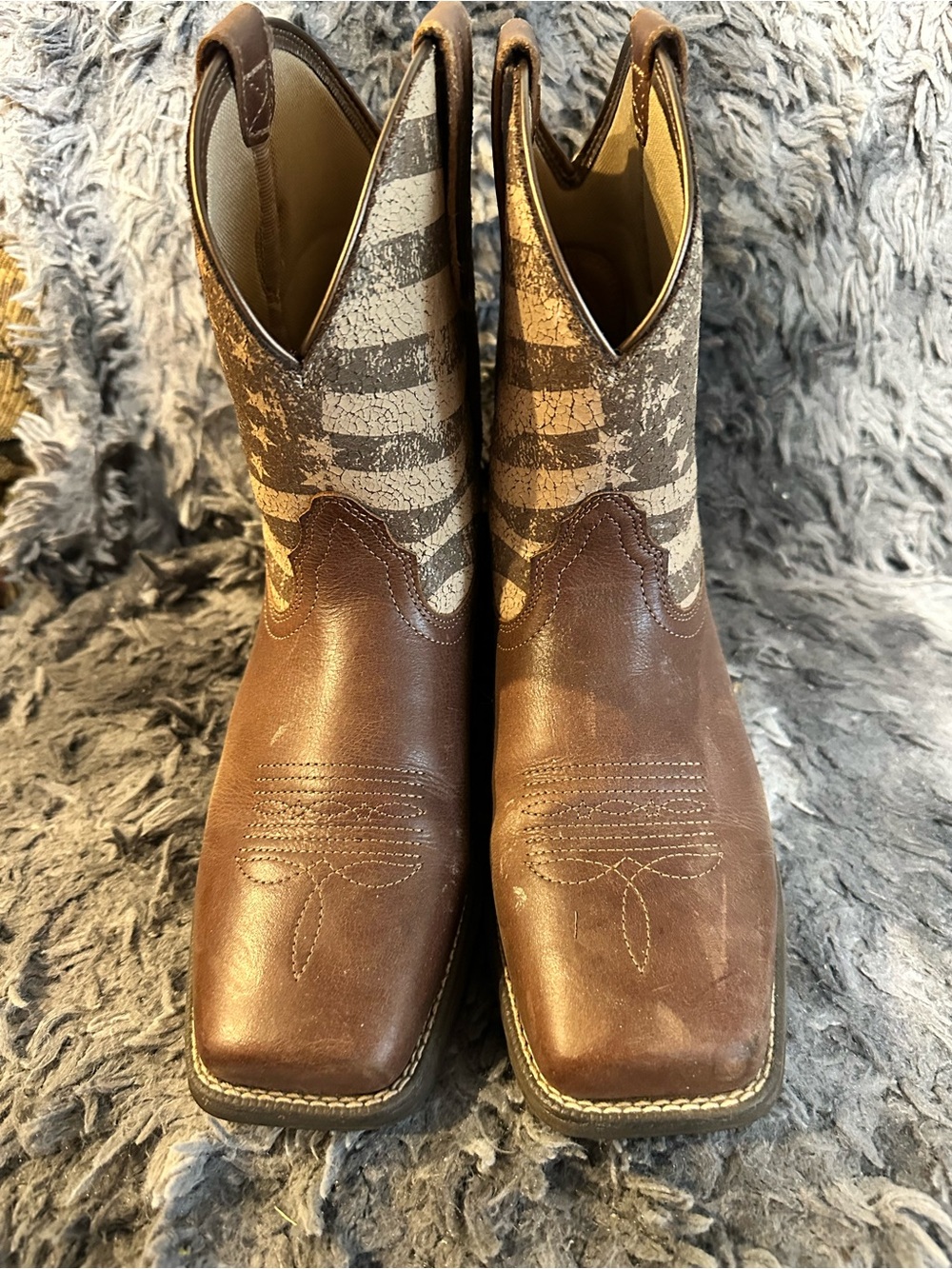 Ariat Brown Cowboy Boots with American Flag